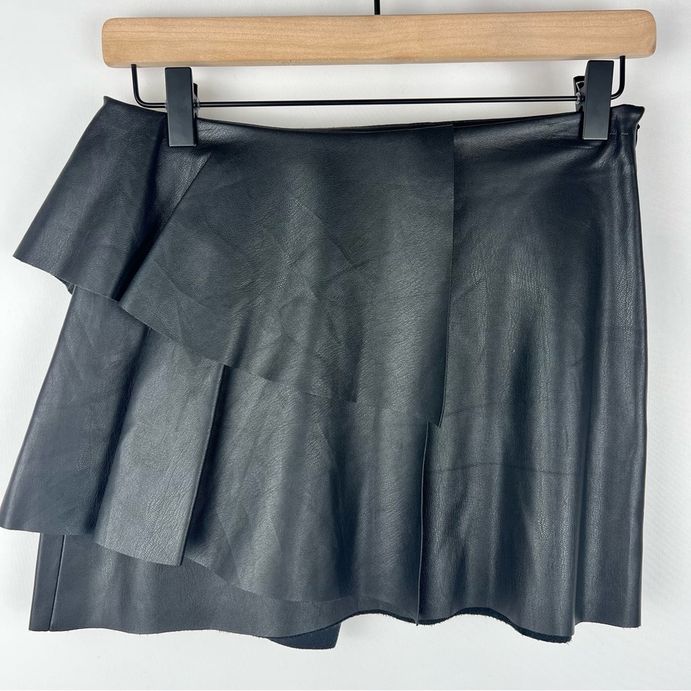 Zara Trafaluc Collection Black Faux Leather Ruffle Micro Mini Skirt Size XS